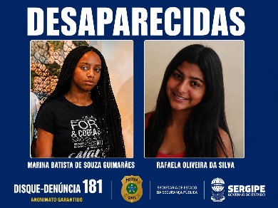 Polícia pede apoio para localizar adolescentes desaparecidas em Aracaju